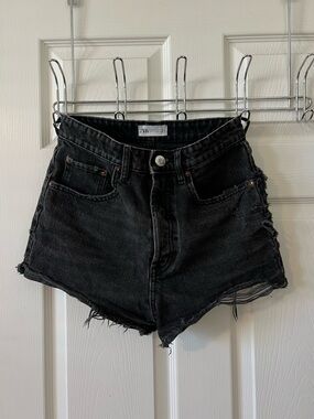 Zara Black Distressed Denim Cutoff Shorts